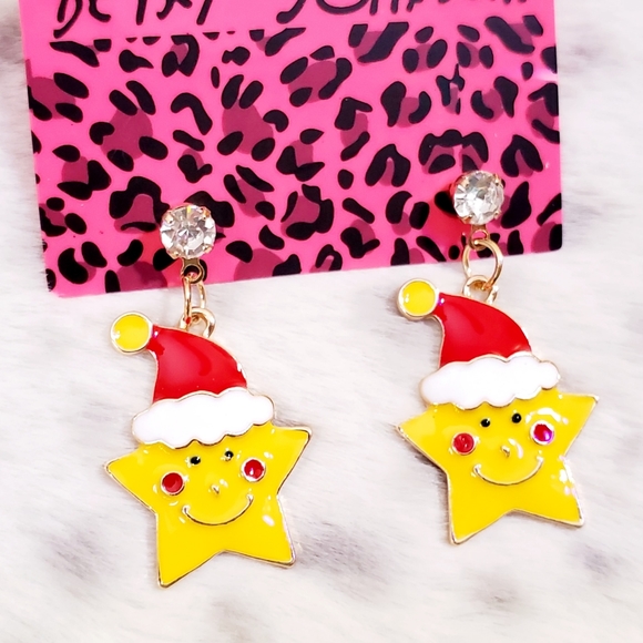 Gold plated crystal yellow red and white Christmas Santa Hat star earrings - Picture 11 of 12
